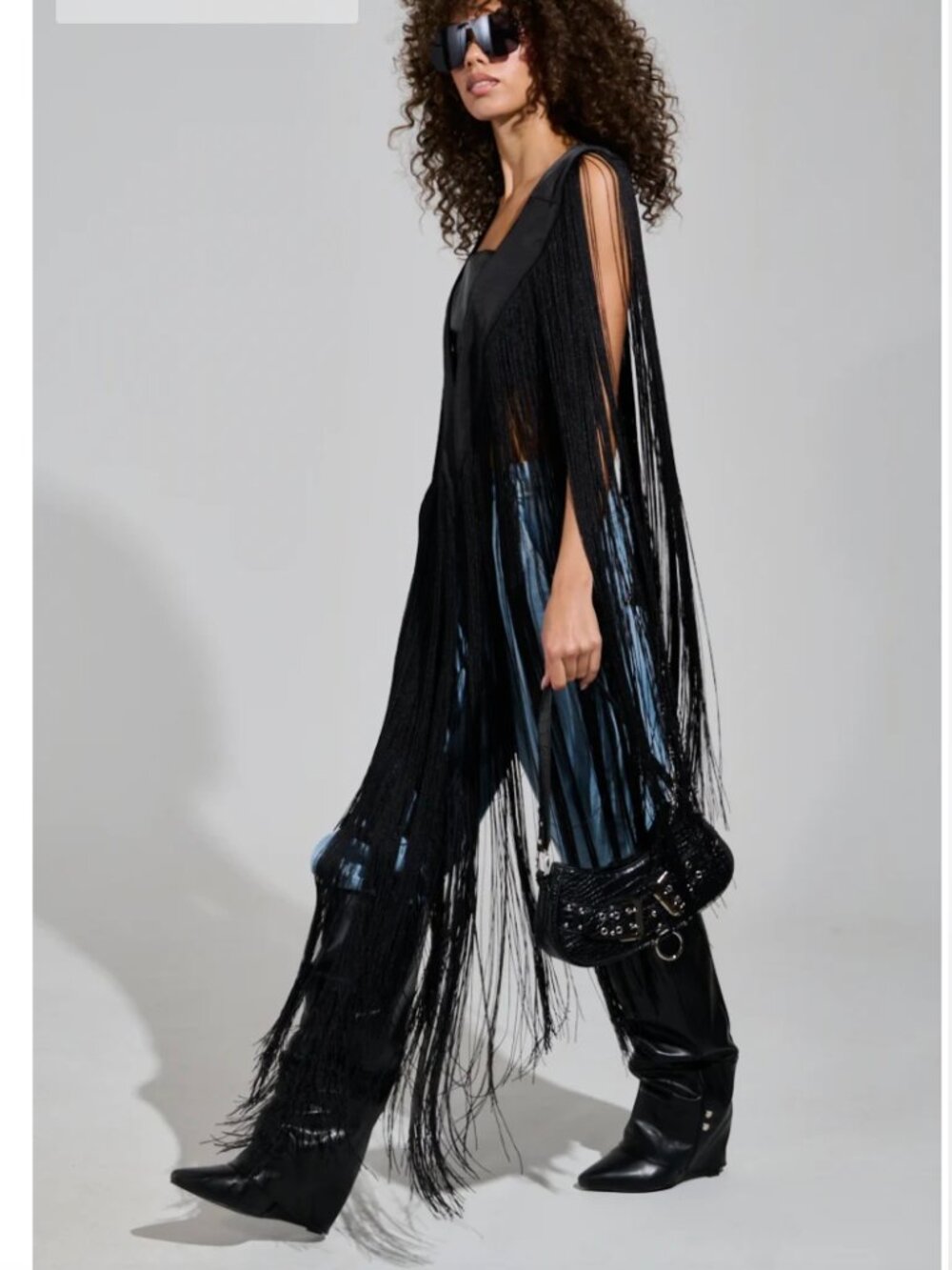 Akira black fringe shoulder drape